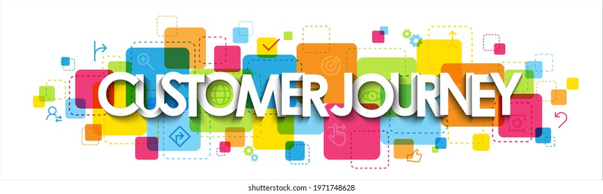 CUSTOMER JOURNEY colorful vector typography banner with symbols isolated on white background