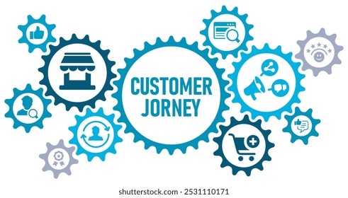 Customer journey concept banner web website icons vector illustration concept with icons of customer, advertisement, search, website, reviews, purchase, shop, on white background, solid icons,