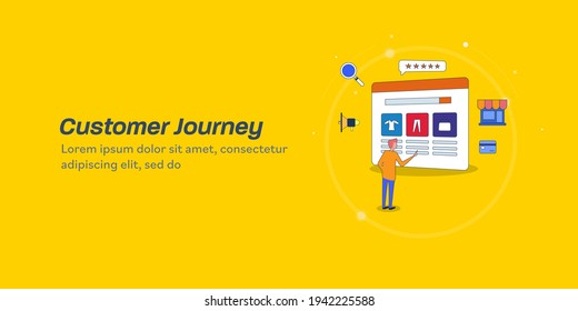 Customer journey, customer conversion steps, buyer journey strategy - conceptual vector illustration with icons