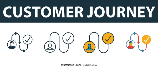 Customer Journey icon set. Premium simple element in diferent styles from crm icons collection. Set of customer journey icon in filled, outline, colored and flat symbols concept.