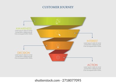 Modelo de apresentação de infográfico de jornada do cliente para estrutura de diagrama de marketing digital. Ilustração do vetor infográfico da linha do tempo.