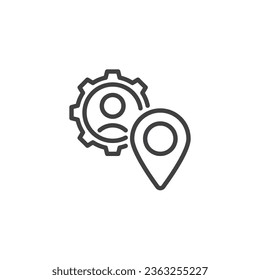 Customer journey line icon. User gear and location pin linear style sign for mobile concept and web design. User Journey outline vector icon. Symbol, logo illustration. Vector graphics