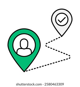 Customer Journey – Map with Pins Icon Representing Path of Consumer Interaction and Engagement with a Brand’s Services