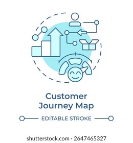 Customer journey map soft blue concept icon. Visual representation of entire experience. Gap analysis tool. Round shape line illustration. Abstract idea. Graphic design. Easy to use in blog post