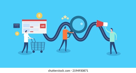 Customer Journey Mapping, A Road To Customer Journey, Customer Buying Decision - Flat Design Vector Illustration With Characters