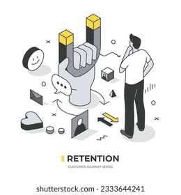 Customer journey series illustrations. Leaving a lasting, positive impression. Business creating unforgettable experience for customer to make him purchase more. Isometric scene