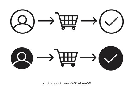 Customer journey vector icon set. Consumer funnel vector illustration suitable for apps and websites UI designs.