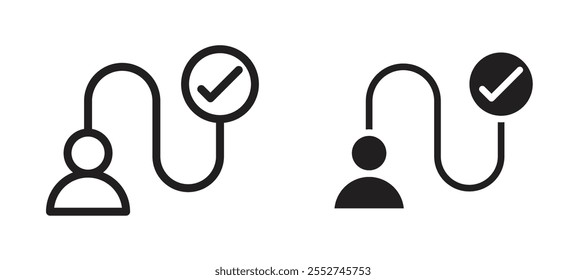  Conjunto de iconos de Vector de viaje de Cliente relleno negro y estilo delineado.