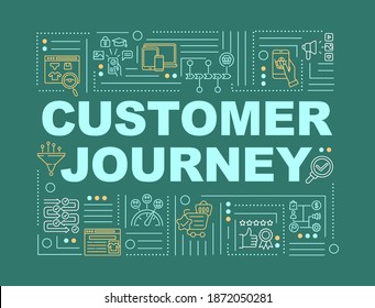 Customer Journey Word Concepts Banner. Touchpoint Mapping. Infographics With Linear Icons On Blue Background. Client Experience. Isolated Typography. Vector Outline RGB Color Illustration