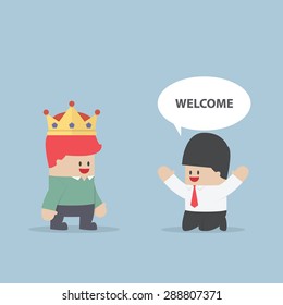 The customer is king, Businessman kneeling in front of his customer, VECTOR, EPS10