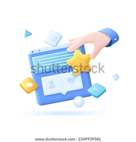 Customer leaving feedback online concept vector illustration. Service review on internet 3D cartoon composition. Digital marketing information collect. Creative idea for website, mobile, presentation