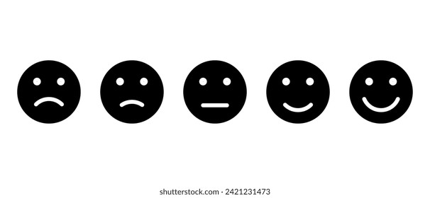 Vector de icono de emoticono de satisfacción del cliente. Cinco símbolos faciales de signo de retroalimentación