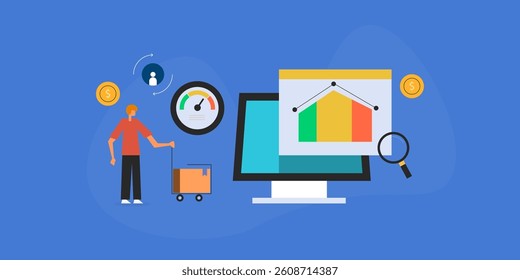 Customer life cycle value, calculating revenue from a customer, Profits from a customers relationship with the company - vector illustration with characters