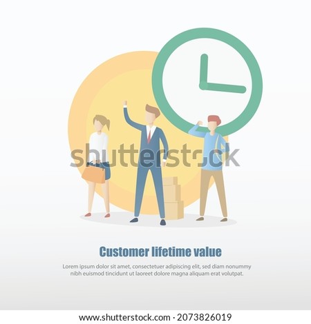 customer lifetime value (CLV),lifetime value (LTV),Value,frequency,time period of customer purchases product or services per business,Vector illustration.