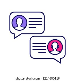 Customer live chat color icon. Clients care service. Online communication with clients. Customer support chat. Website manager. Service request. Isolated vector illustration