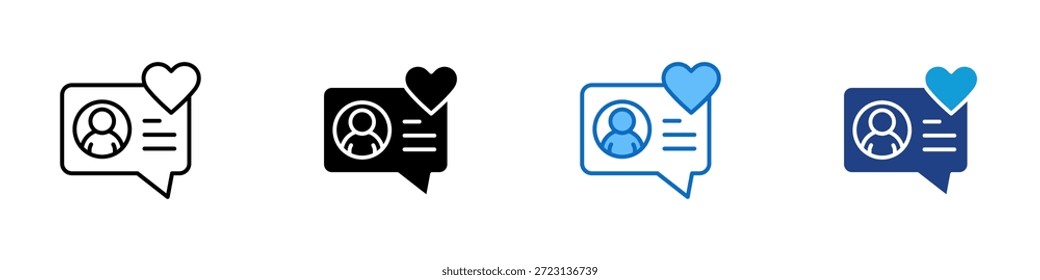 Vector de diseño de íconos de estilo múltiple de amor Cliente: burbuja de chat con un perfil de usuario y corazón, que simboliza la apreciación, la lealtad y la interacción positiva de los Clientes