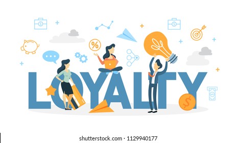 Customer loyalty. Business conception of building relationship with customers and support them to get a good feedback and positive rating. Isolated flat line vector illustration