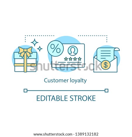 Customer loyalty concept icon. Client satisfaction idea thin line illustration. Favorite brand. Customer service and rewards. Membership. CRM system. Vector isolated outline drawing. Editable stroke