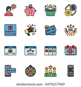 Customer loyalty concept icons set in lineal color icon style for ui, website, web, app graphic design.