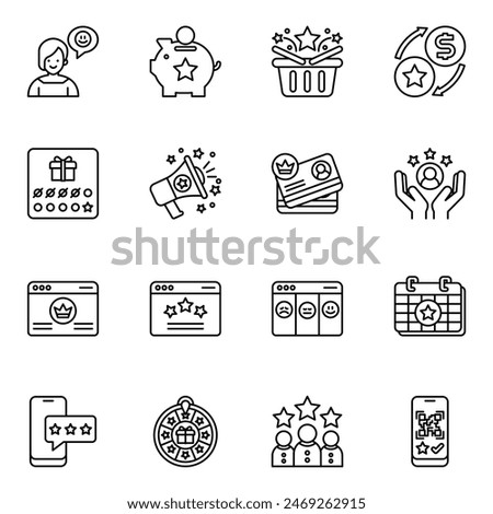 Customer loyalty concept icons set in line icon style for ui, website, web, app graphic design.