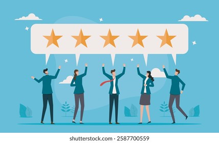 Customer loyalty and consumer satisfaction are shown through five-star reviews, reflecting the best experience and trust to use the service again