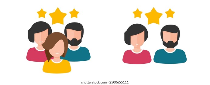 Customer loyalty experience review, client or team relationship rating stars icon flat cartoon graphic illustration symbol, users satisfaction testimonial survey image clip art