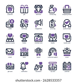 Cliente Loyalty Icon pack para tu Sitio web, móvil, presentación y diseño de logo. Icono de lealtad Cliente con diseño de doble tono. Ilustración gráfica de Vector y trazo editable.