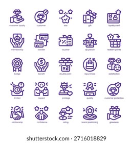 Cliente Loyalty Icon pack para tu Sitio web, móvil, presentación y diseño de logo. Línea de iconos de lealtad Cliente diseño de color básico. Ilustración gráfica de Vector y trazo editable.