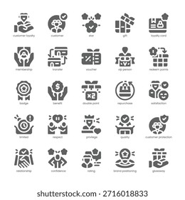 Cliente Loyalty Icon pack para tu Sitio web, móvil, presentación y diseño de logo. Diseño sólido de Cliente Loyalty Icon. Ilustración gráfica de Vector y trazo editable.