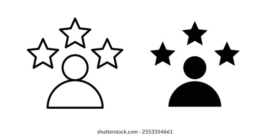 Customer loyalty icons in black filled and outlined style