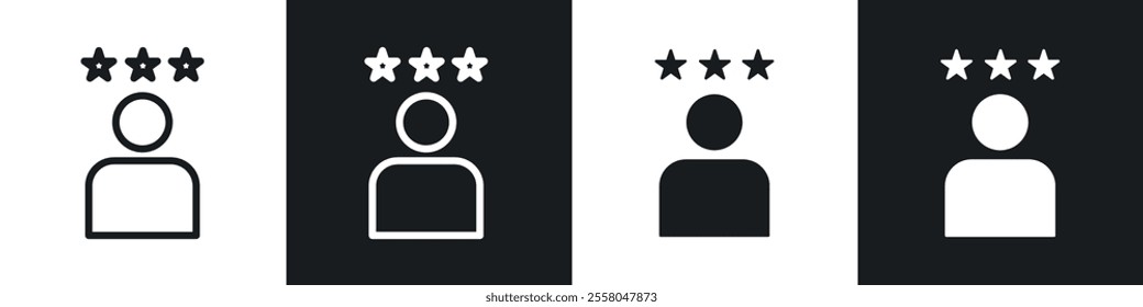 Customer loyalty icons pack in black and white filled and outlined versions.