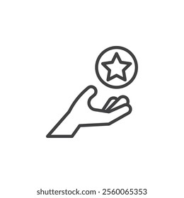 Customer Loyalty line icon. linear style sign for mobile concept and web design. Hand holding a star outline vector icon. Feedback symbol, logo illustration. Vector graphics