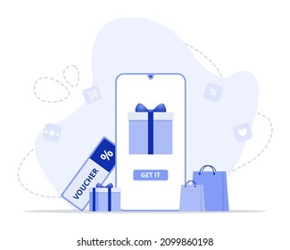 Customer loyalty marketing program, returning customer flat vector illustration with icons and elements. 