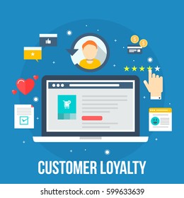 Customer Loyalty Marketing Program, Returning Customer Flat Vector Illustration With Icons And Elements