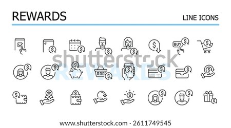 Customer loyalty program. Bonuses and rewards. Goods return. Shopping and delivery. Vector icons set