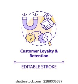 Customer loyalty and retention concept icon. Causal research example abstract idea thin line illustration. Isolated outline drawing. Editable stroke. Arial, Myriad Pro-Bold fonts used