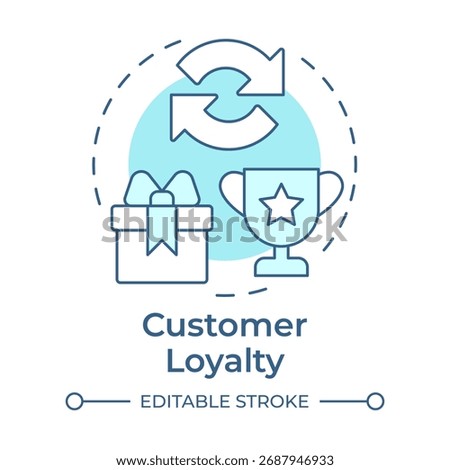 Customer loyalty soft blue concept icon. Brand relationship, commerce. Consumer gift. Round shape line illustration. Abstract idea. Graphic design. Easy to use in infographic, article