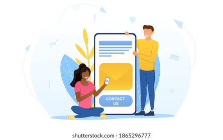 Customer loyalty and technical support web icon. Clients hotline. Abstract concept of website information. Contact us metaphor. Cartoon flat vector illustration.