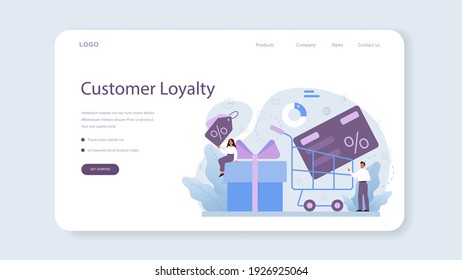 Customer loyalty web banner or landing page. Marketing program development for client retention. Idea of communication and relationship with customers. Flat vector illustration