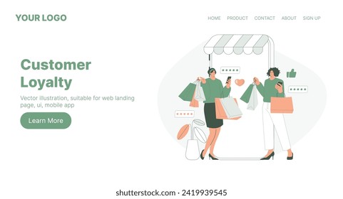 Customer Loyalty. Web Landing Page Design. Flat Cartoon Vector Illustration. Vector illustration, suitable for web landing page, ui, mobile app.