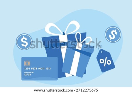 Customer making credit card payments and receiving cash back money vector illustration