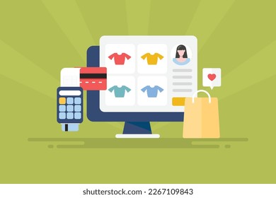 Customer making a purchase from an eCommerce website, Online shopping concept Customers paying online with a credit card, Secure checkout - flat design vector illustration with icons