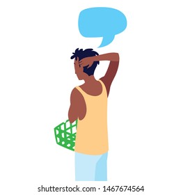 customer man with basket talk bubble