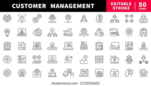 Customer management editable line icons set. client and service symbols