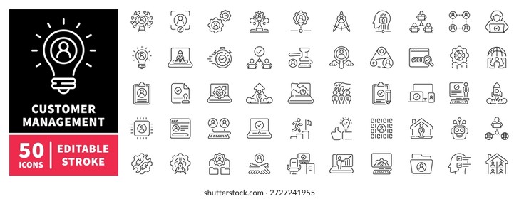 Customer management editable line icons set. client and business symbols