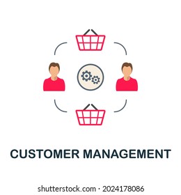 Icono plano de Administración del cliente. Signo coloreado de la colección. Ilustración de icono de Creative Customer Management para diseño web, infografías y más