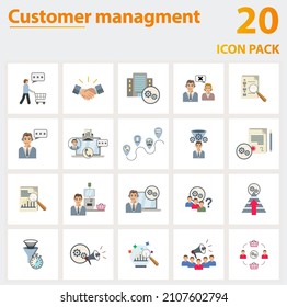 Customer Management Icon Set. Collection Of Simple Elements Such As The Consumer Behavior, Business Relation, Campaign Management, Consumer Journey, Converted Lead, Analytical Reporting, Customer