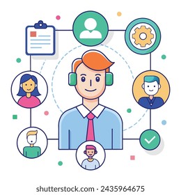 Customer management line vector illustration on white background
