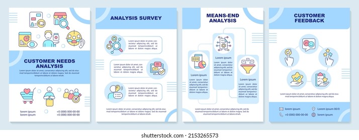 Customer needs analysis brochure template. Marketing strategy. Leaflet design with linear icons. 4 vector layouts for presentation, annual reports. Arial-Black, Myriad Pro-Regular fonts used