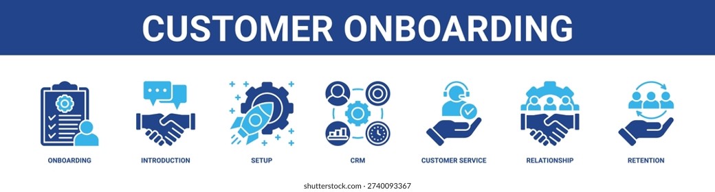 Customer Onboarding web banner icon set collection solid style.